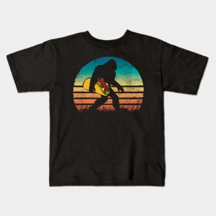 Retro Vintage Bigfoot Carrying Tacos Sasquatch Believer Kids T-Shirt